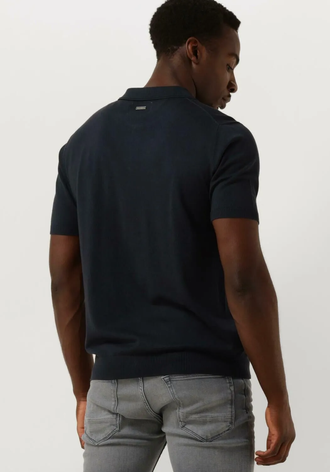 pure path polo knitted shotsleeve polo half zip with chest embroidery bleu foncé
